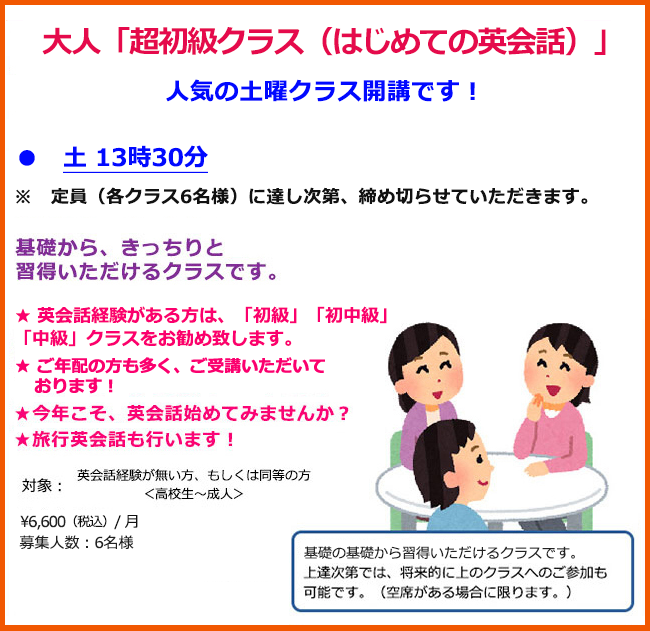 新超初級クラス(はじめての英会話)