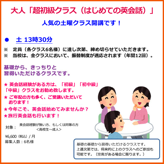 新超初級クラス（はじめての英会話）