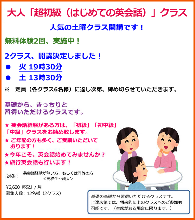 超初級クラス(はじめての英会話)