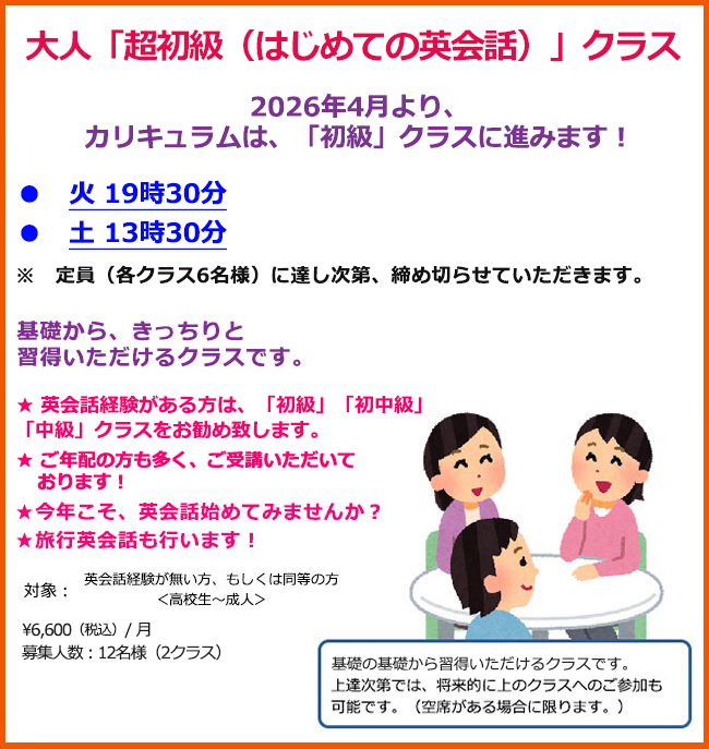 超初級クラス（はじめての英会話）